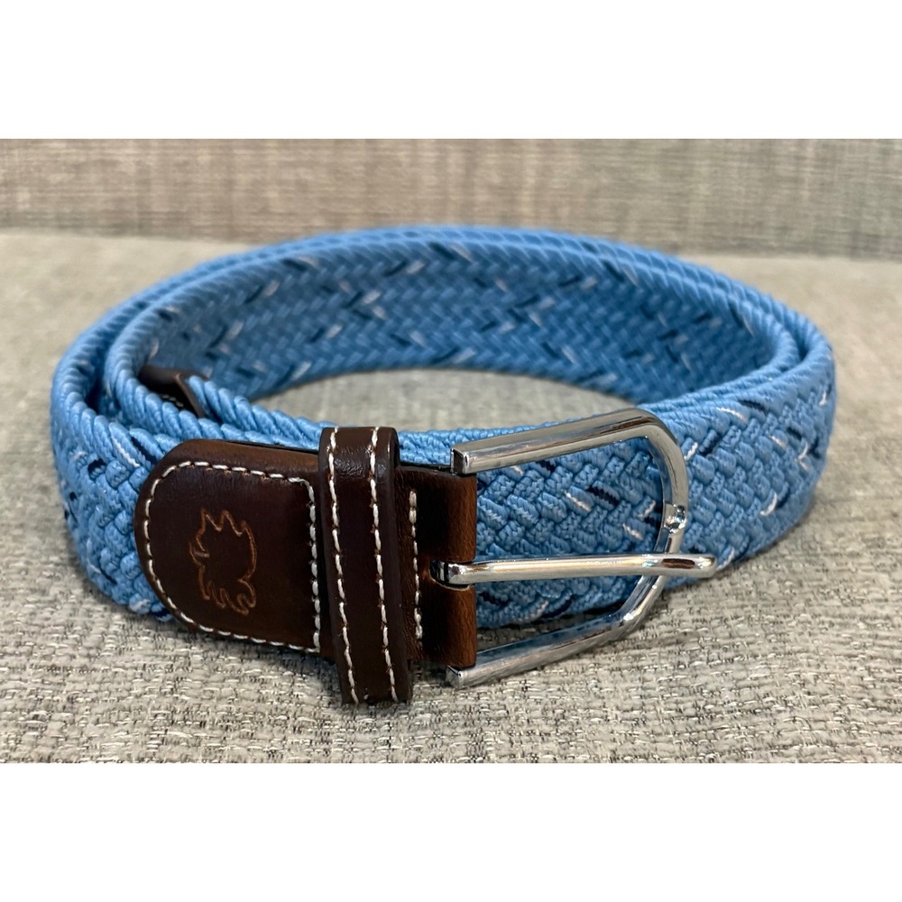 Roostas The Kitty Hawk Braided Stretch Belt Mens Small Blue Woven Leather Trim